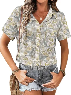 Zeagoo Womens Button Down Linen Shirt Short Sleeve Cotton Blouse Summer Casual Loose Fit Beach Tops S-2XL