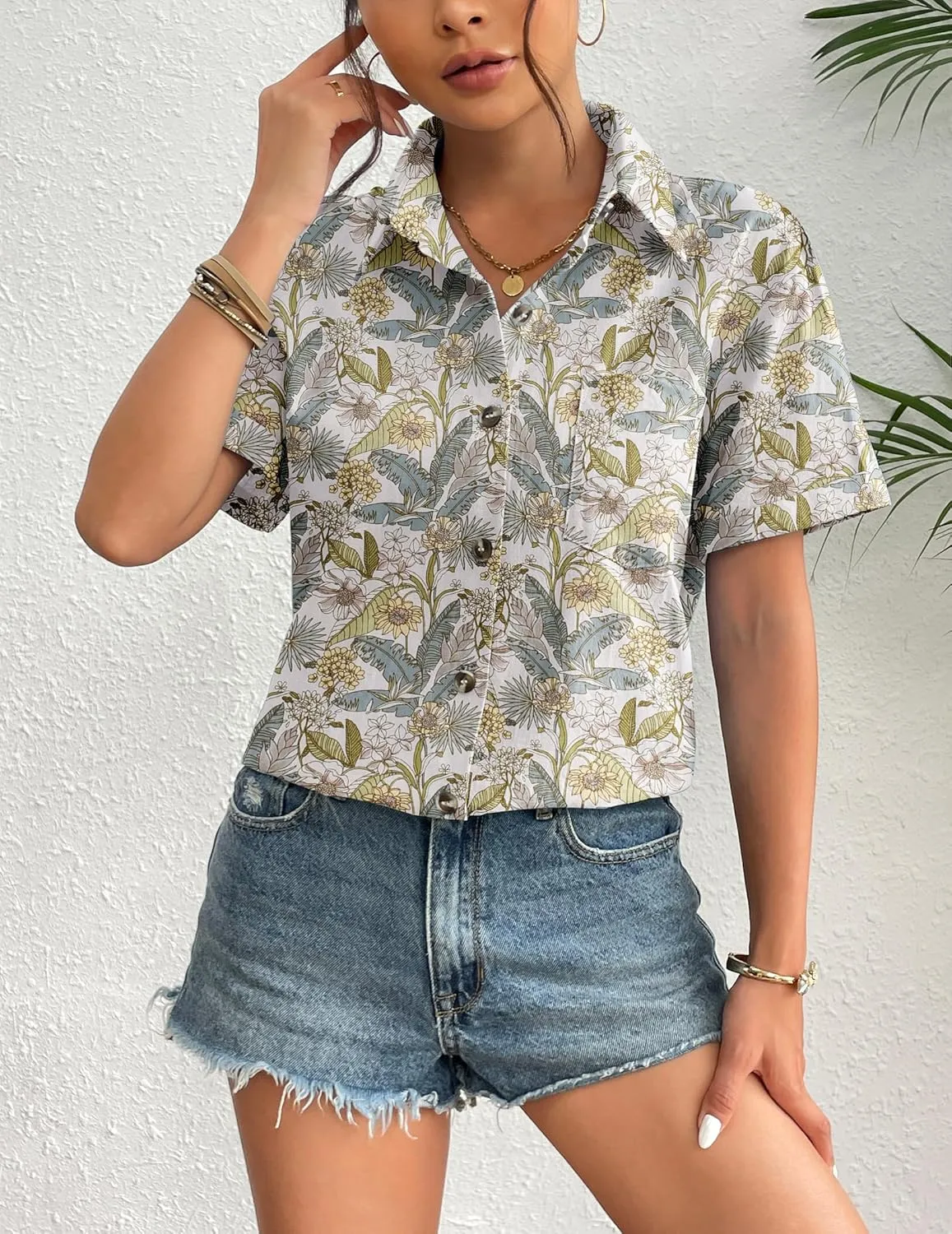 Zeagoo Womens Button Down Linen Shirt Short Sleeve Cotton Blouse Summer Casual Loose Fit Beach Tops S-2XL