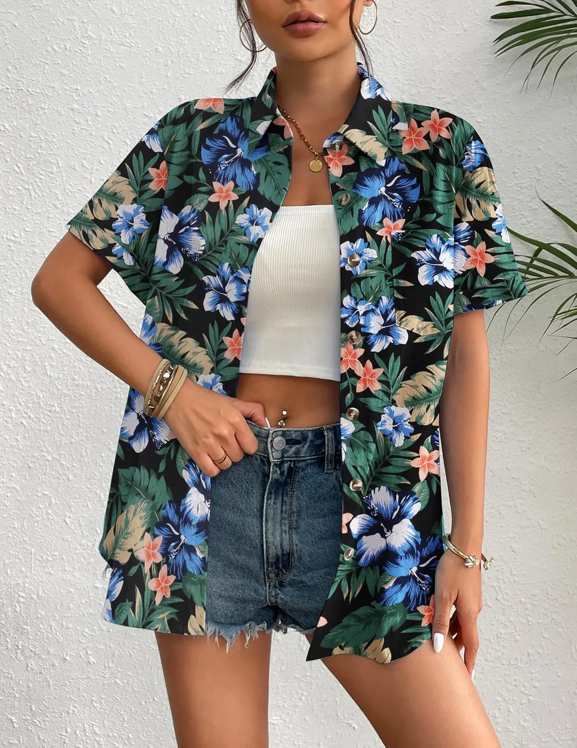 Zeagoo Womens Button Down Linen Shirt Short Sleeve Cotton Blouse Summer Casual Loose Fit Beach Tops S-2XL
