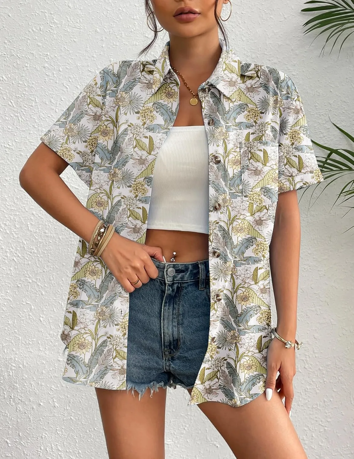 Zeagoo Womens Button Down Linen Shirt Short Sleeve Cotton Blouse Summer Casual Loose Fit Beach Tops S-2XL