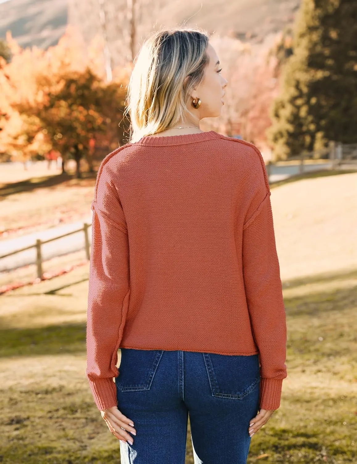 Zeagoo Women's Crew Neck Cropped Sweater 2024 Fall Long Sleeve Chunky Knit Pullover Sweater Tops