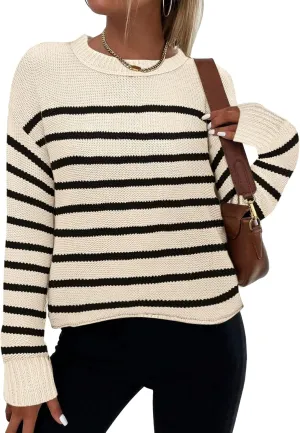 Zeagoo Women's Crew Neck Cropped Sweater 2024 Fall Long Sleeve Chunky Knit Pullover Sweater Tops