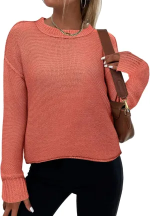 Zeagoo Women's Crew Neck Cropped Sweater 2024 Fall Long Sleeve Chunky Knit Pullover Sweater Tops