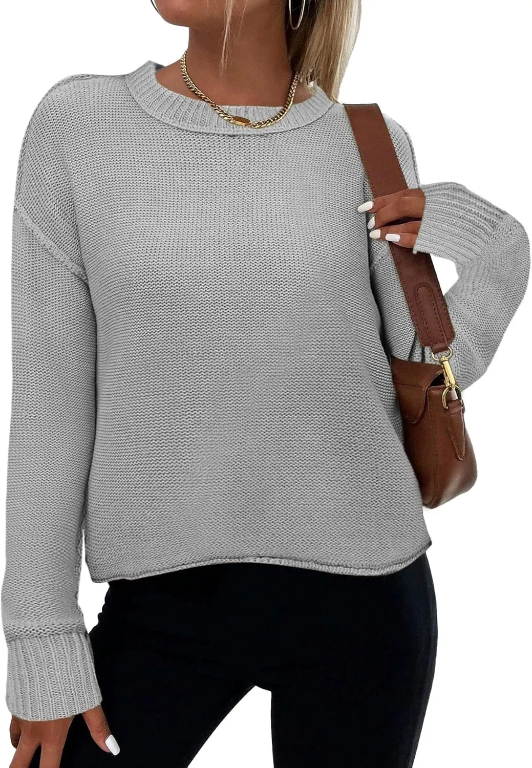 Zeagoo Women's Crew Neck Cropped Sweater 2024 Fall Long Sleeve Chunky Knit Pullover Sweater Tops