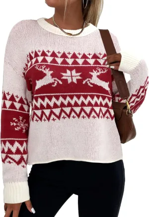 Zeagoo Women's Crew Neck Cropped Sweater 2024 Fall Long Sleeve Chunky Knit Pullover Sweater Tops