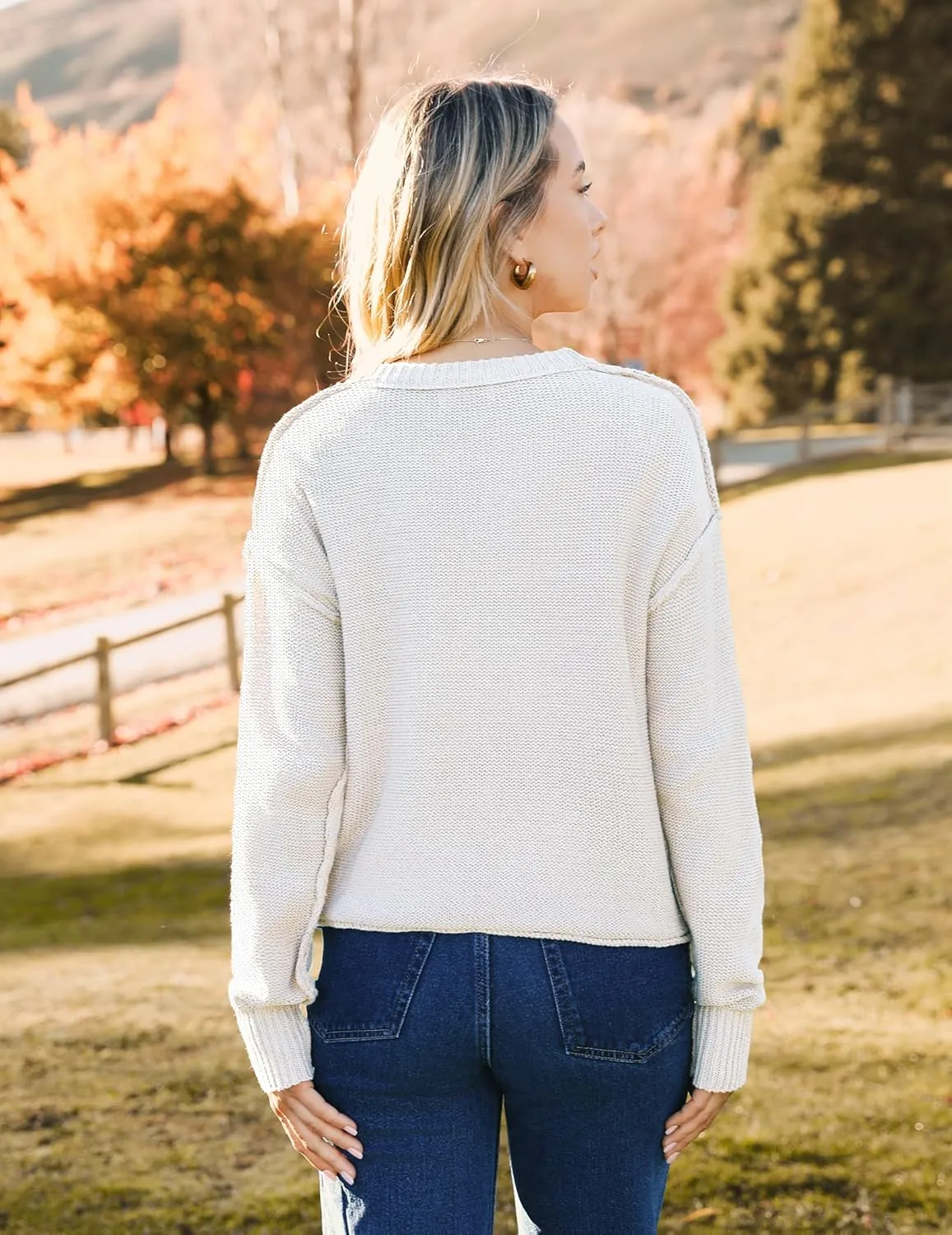 Zeagoo Women's Crew Neck Cropped Sweater 2024 Fall Long Sleeve Chunky Knit Pullover Sweater Tops