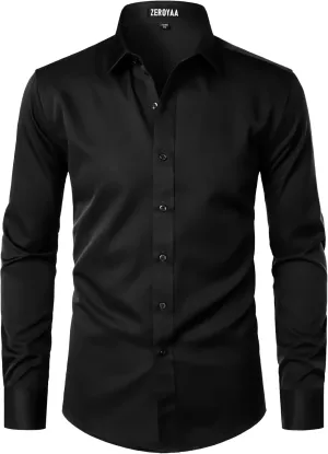 ZEROYAA Men's Long Sleeve Dress Shirt Modern Slim Fit Wrinkle-Free Casual Business Button Up Shirts