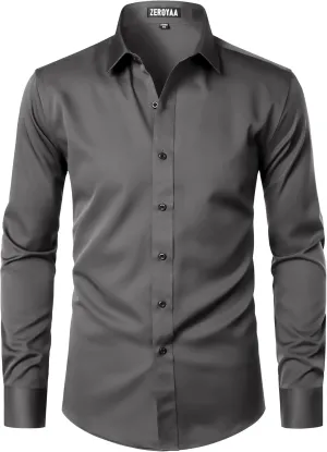 ZEROYAA Men's Long Sleeve Dress Shirt Modern Slim Fit Wrinkle-Free Casual Business Button Up Shirts