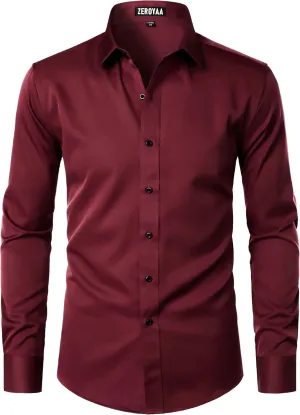 ZEROYAA Men's Long Sleeve Dress Shirt Modern Slim Fit Wrinkle-Free Casual Business Button Up Shirts