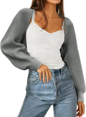 Zwurew Women's Bolero Shrug Sweater 2024 Knitted Long Sleeve Open Front Cropped Cardigan Shrugs Sweaters Y2K Tops